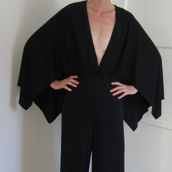 NWT HALSTON Black Cape Jumpsuit Sz 10 Classy - Picture 1 of 16